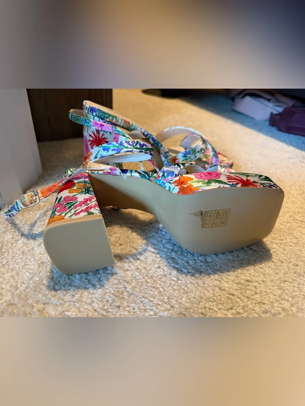 Lady Godiva Floral Multicolor Platform Sandals with Slingback Strap